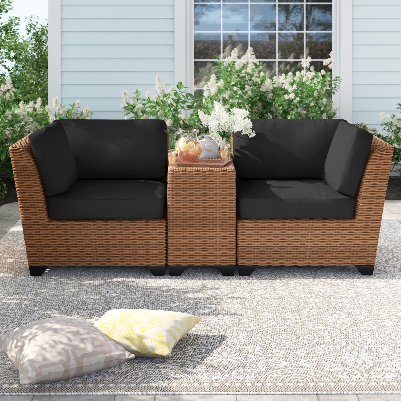 Sol 72 Outdoor? Waterbury Wicker/Rattan 2 - Person Seating Group with Cushions & Reviews